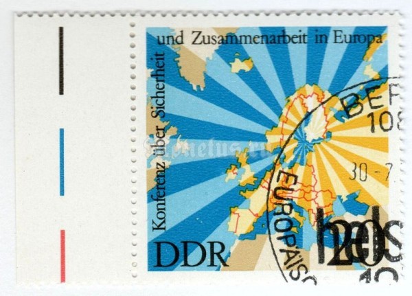марка ГДР 20 пфенниг "Map of Europe" 1975 год Гашение