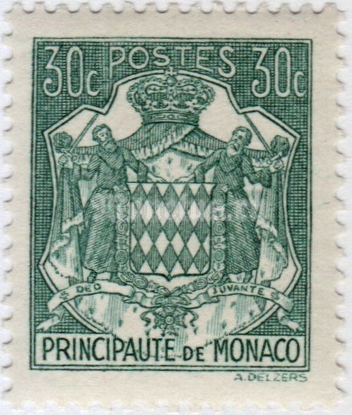 марка Монако 30 сентиме "National coat of arms" 1943 год
