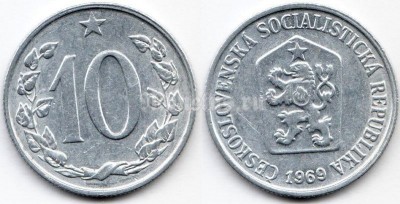 монета Чехословакия 10 геллеров 1969 год