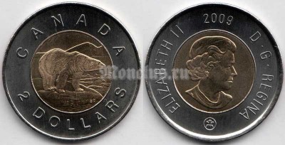 монета Канада 2 доллара 2009 год - белый медведь