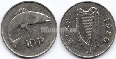 монета Ирландия 10 пенсов 1980 год