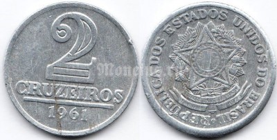 монета Бразилия 2 крузейро 1961 год