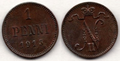 Монета русская Финляндия 1 пенни 1915 год