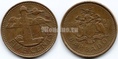 монета Барбадос 5 центов 2001 год