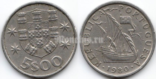 монета Португалия 5 эскудо 1980 год