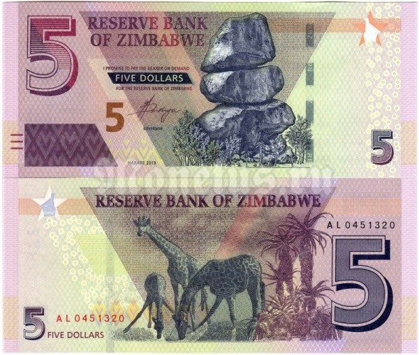 Банкнота Зимбабве 5 долларов 2019 год