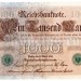бона Германия 1000 марок 1910 год, зеленая печать, буква D