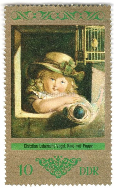 марка ГДР 10 пфенниг ""Child with Doll" (Ch. Lebrecht Vogel)" 1973 год