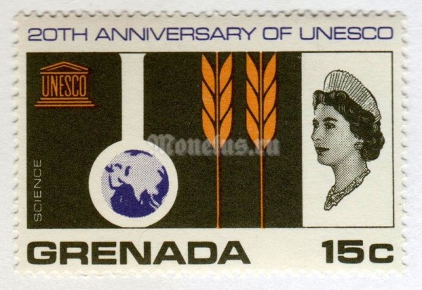 марка Гренада 15 центов "Anniversary of UNESCO" 1966 год