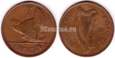 монета Ирландия 1 пенни 1937 год Глухарь