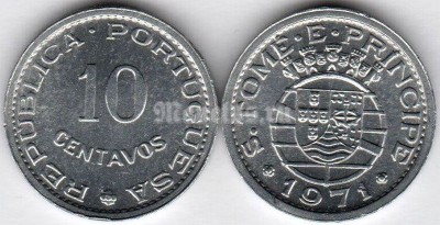 монета Сан-Томе и Принсипи 10 центаво 1971 год