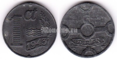 монета Нидерланды 1 цент 1943 год