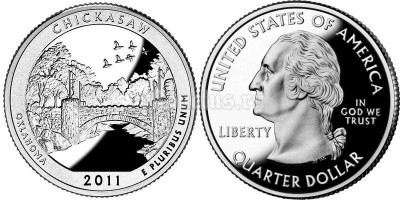 монета США 25 центов 2011 год Оклахома национальный парк Чикасо, 10-й
