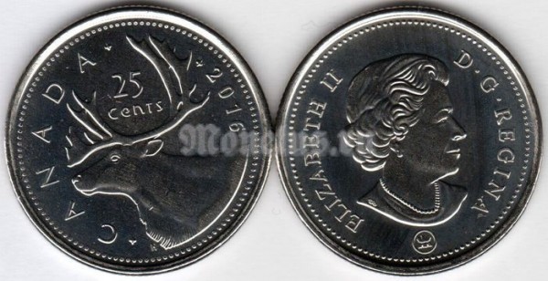 монета Канада 25 центов 2016 год