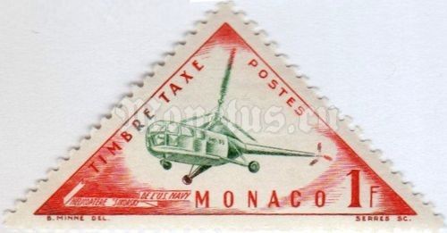 марка Монако 1 франк "Helicopter Sikorsky S-51" 1954 год