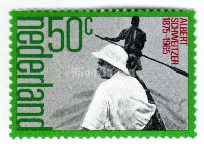 марка Нидерланды 50 центов "Albert Schweitzer (1875-1965) missionary, physician, theolog" 1975 год