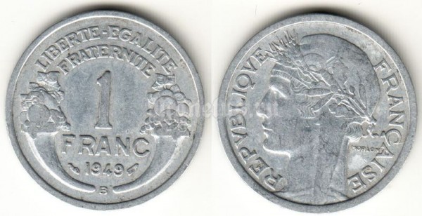 монета Франция 1 франк 1949 год