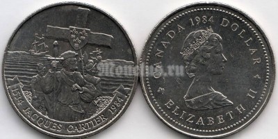 монета Канада 1 доллар 1984 год Жак Картье, 450 лет открытия Канады