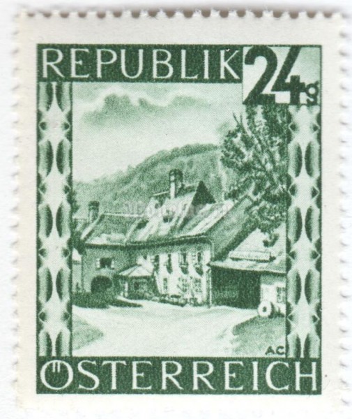 марка Австрия 24 гроша "марка Австрия 20 грош "Chapel at Gebhardsberg (Vorarlberg)" 1946 год 