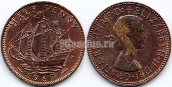 монета Великобритания 1/2 пенни 1967 год