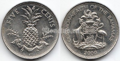 монета Багамы 5 центов 2000 год