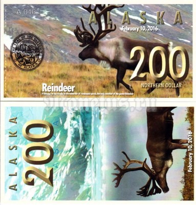 бона Аляска 200 северных доллара 2016 год Северный Олень