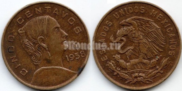 монета Мексика 5 сентаво 1958 год