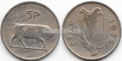 монета Ирландия 5 пенсов 1975 год