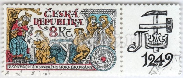 марка Чехия 8 крон "750th Anniversary of Jihlava mining rights" 1999 год Гашение
