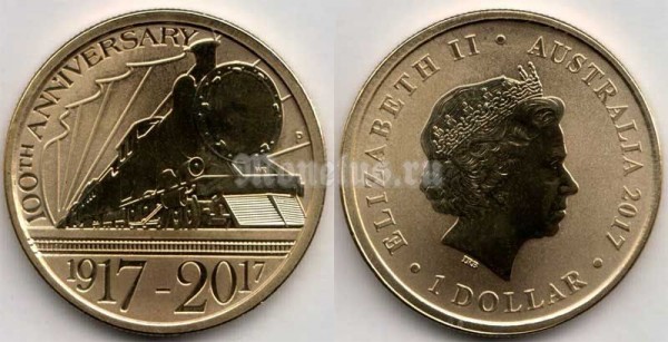 монета Австралия 1 доллар 2017 год - Паровоз