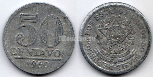 монета Бразилия 50 сентаво 1960 год