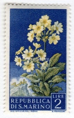марка Сан-Марино 2 лиры "Flowers" 1957 год
