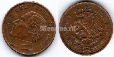 монета Мексика 10 сентаво 1957 год