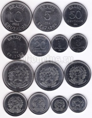Бразилия набор из 7-ми монет 1986-1988 год