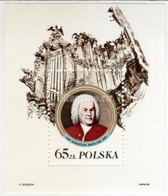 Блок Польша 65 злотых "Johann Sebastian Bach" 1985 год