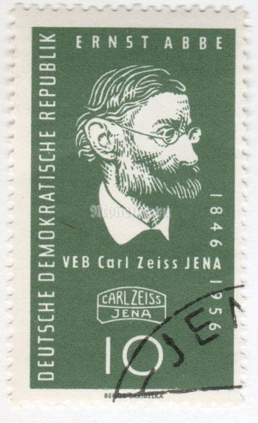 марка ГДР 10 пфенниг "Abbe, Ernst" 1956 год Гашение