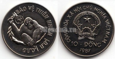 монета Вьетнам 10 донгов 1987 год - Орангутан