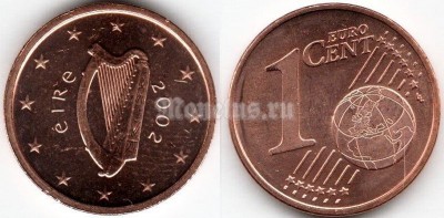монета Ирландия 1 евроцент 2002 год