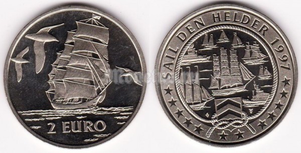 монета Нидерланды 2 евро 1997 год серия "Парусники и корабли"