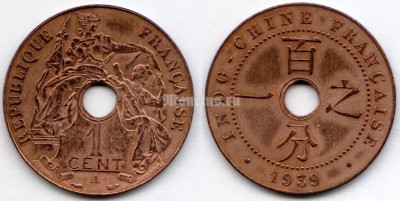 монета Французский Индокитай 1 сантим 1939 год