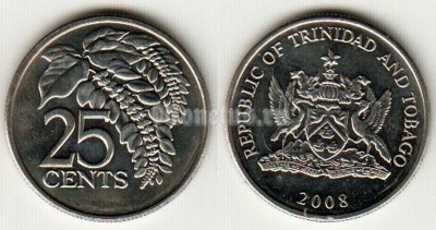 монета Тринидад и Тобаго 25 центов 2008 год