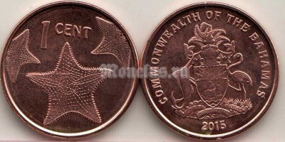 монета Багамы 1 цент 2015 год - Морская звезда