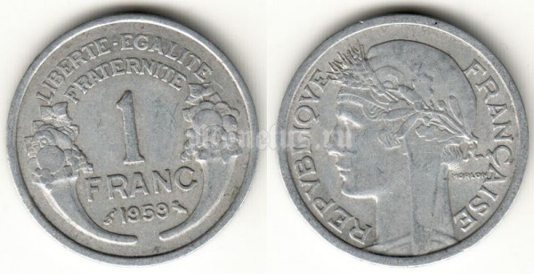 монета Франция 1 франк 1959 год