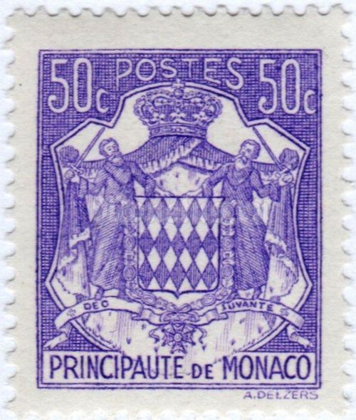 марка Монако 50 сентиме "National coat of arms" 1943 год
