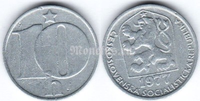 монета Чехословакия 10 геллеров 1977 год