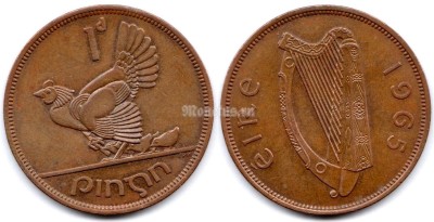 монета Ирландия 1 пенни 1965 год Глухарь