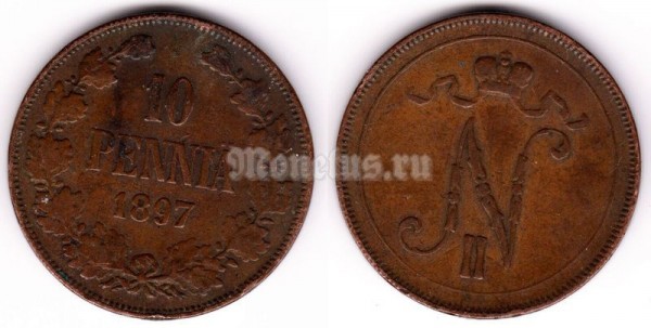 Монета Русская Финляндия 10 пенни 1897 год