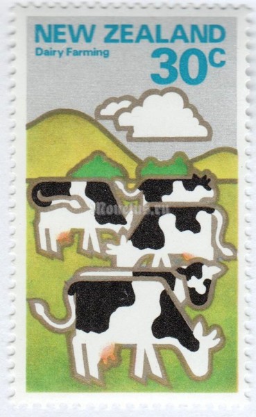 марка Новая Зеландия 30 центов "Cattle" 1978 год