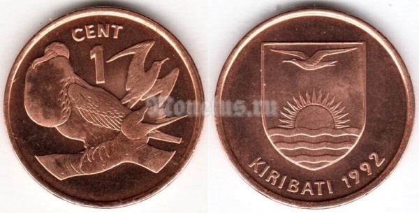 Монета Кирибати 1 цент 1992 год - Птица фрегат