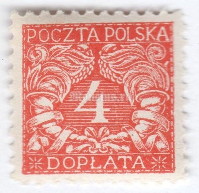 марка Польша 4 фениг "Number" 1919 год
